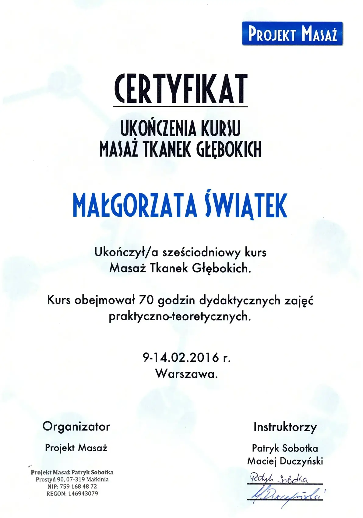 Dyplom lub certyfikat 20