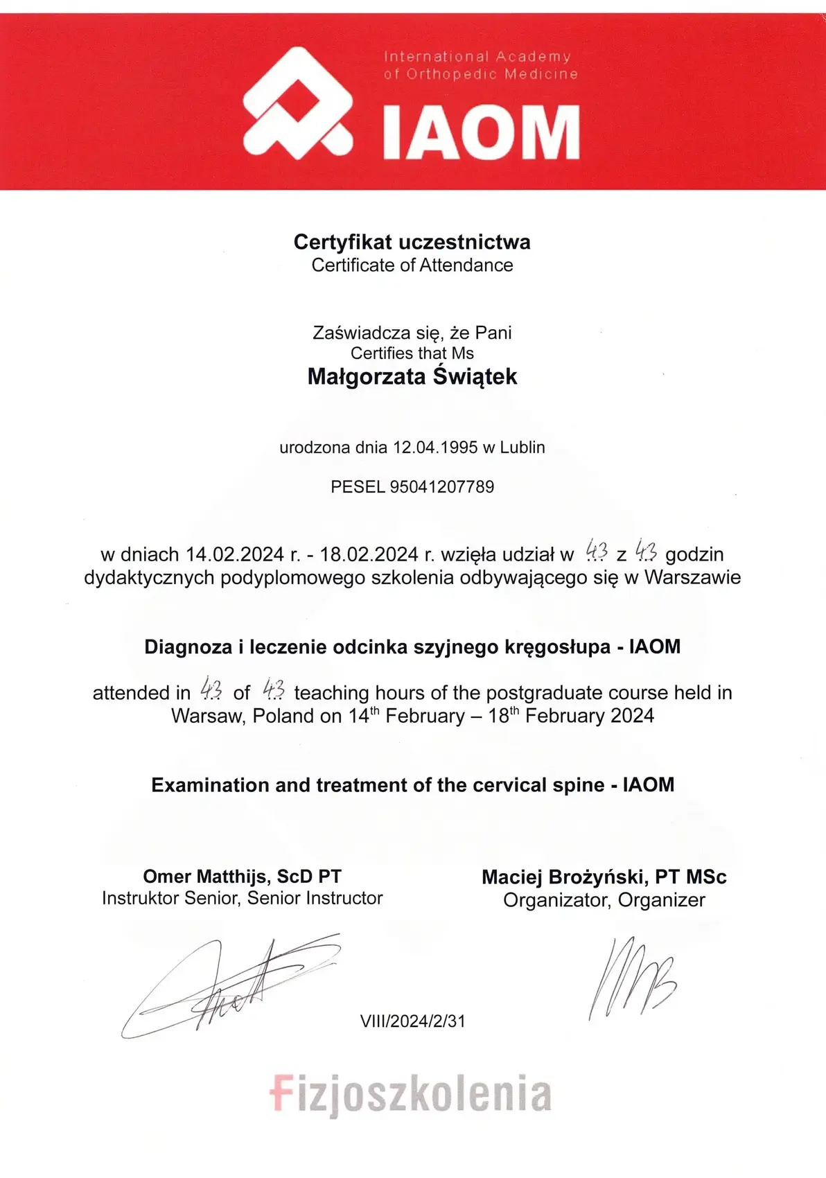 Dyplom lub certyfikat 9